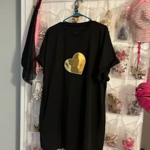 Black T-Shirt Dress with Gold Heart